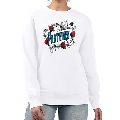 Women's G-III 4Her by Carl Banks White Carolina Panthers Roses Fleece Tri-Blend Pullover Sweatshirt