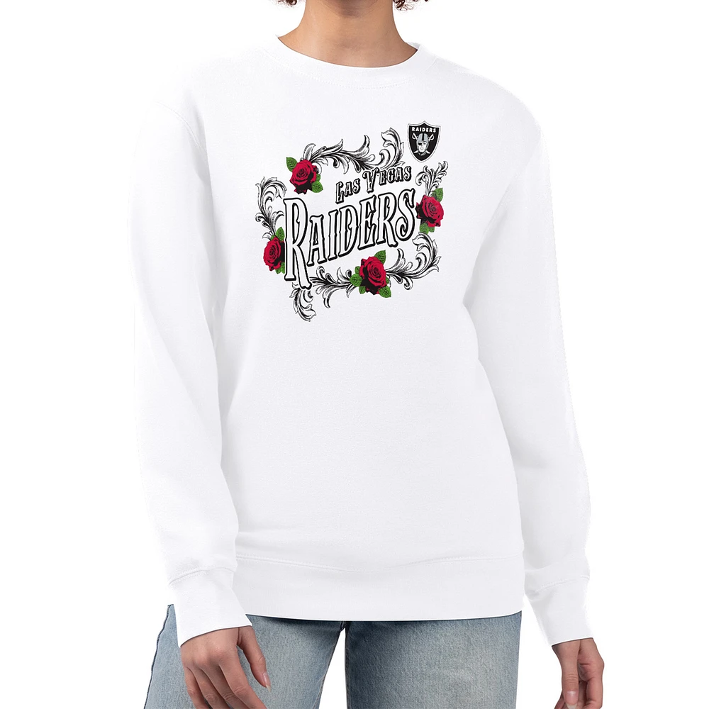 Women's G-III 4Her by Carl Banks White Las Vegas Raiders Roses Fleece Tri-Blend Pullover Sweatshirt