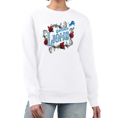 Women's G-III 4Her by Carl Banks White Detroit Lions Roses Fleece Tri-Blend Pullover Sweatshirt