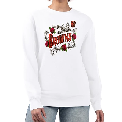 Women's G-III 4Her by Carl Banks White Cleveland Browns Roses Fleece Tri-Blend Pullover Sweatshirt