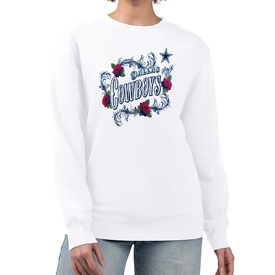 Women's G-III 4Her by Carl Banks White Dallas Cowboys Roses Fleece Tri-Blend Pullover Sweatshirt