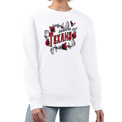 Women's G-III 4Her by Carl Banks White Houston Texans Roses Fleece Tri-Blend Pullover Sweatshirt