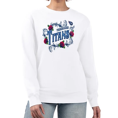 Women's G-III 4Her by Carl Banks White Tennessee Titans Roses Fleece Tri-Blend Pullover Sweatshirt