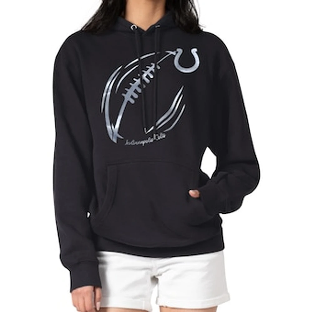 Women's G-III 4Her by Carl Banks Black Indianapolis Colts Metallic Print Football Sketch Fleece Pullover Hoodie