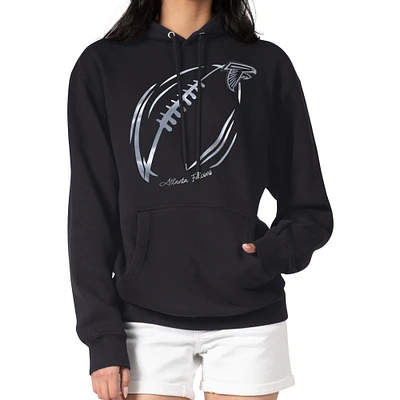 Women's G-III 4Her by Carl Banks Black Atlanta Falcons Metallic Print Football Sketch Fleece Pullover Hoodie