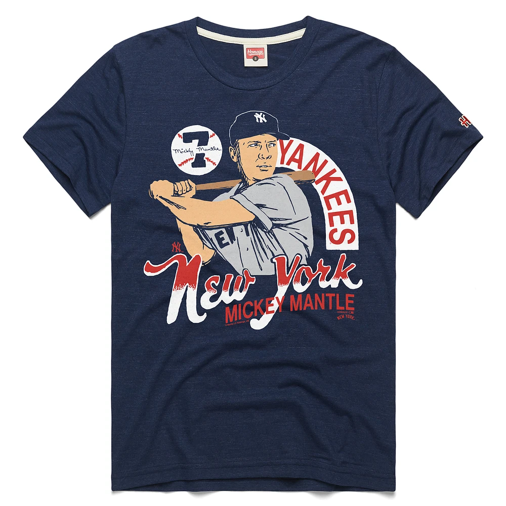 Men's Homage Mickey Mantle Navy New York Yankees Signature Tri-Blend T-Shirt