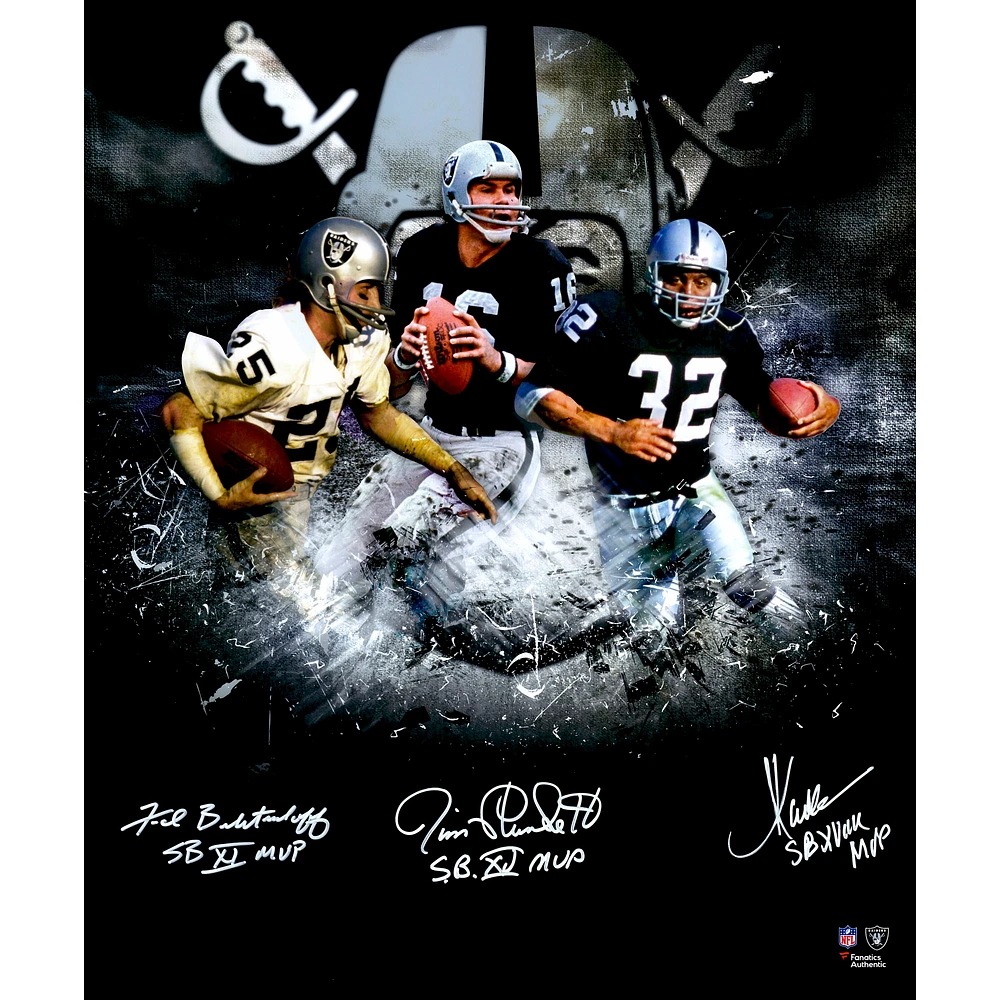 Fred Biletnikoff, Marcus Allen & Jim Plunkett Oakland Raiders Autographed 20" x 24" Collage Print with Multiple Super Bowl MVP Inscriptions