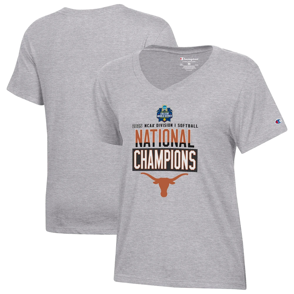 Women's Champion Gray Texas Longhorns 2025 NCAA Softball Women's College World Series Champions Locker Room V-Neck T-Shirt
