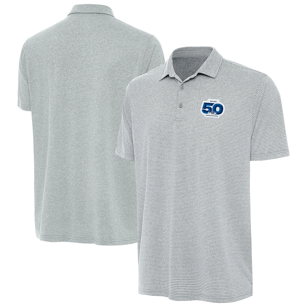 Men's Antigua Heather Gray Seattle Seahawks 50th Season Scheme Polo