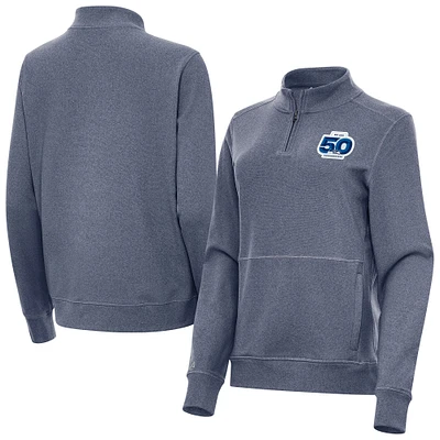 Women's Antigua Heather Navy Seattle Seahawks 50th Season Crush Quarter-Zip Pullover