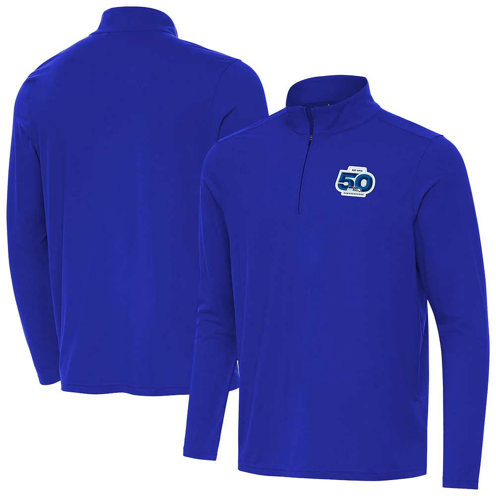 Men's Antigua Royal Seattle Seahawks 50th Season Intent Quarter-Zip Pullover