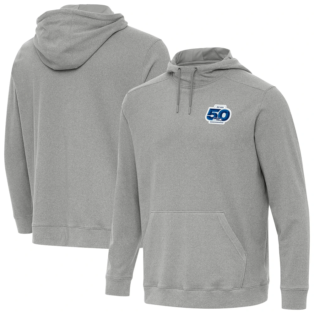 Men's Antigua Heather Gray Seattle Seahawks 50th Season Cloud Pullover Hoodie