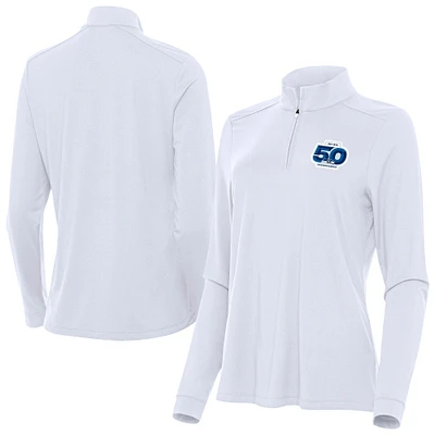 Women's Antigua White Seattle Seahawks 50th Season Intent Quarter-Zip Pullover
