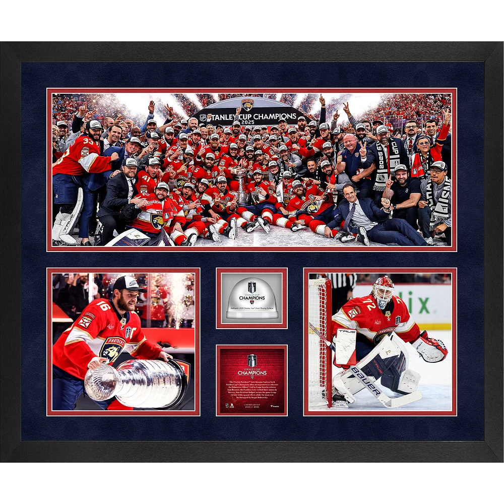 Florida Panthers 2025 Stanley Cup Champions Framed 20'' x 24'' 3-Photograph Collage with Game-Used Ice from the 2025 Stanley Cup Final - Limited Edition of 2025
