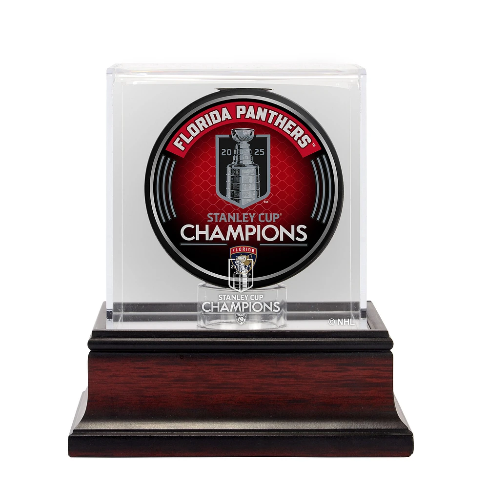 Florida Panthers 2025 Stanley Cup Champions Mahogany Hockey Puck Logo Display Case