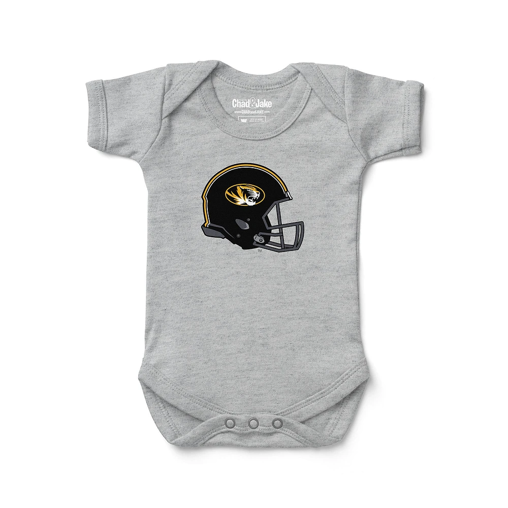 Newborn & Infant Chad Jake Heather Gray Missouri Tigers Helmet Logo Bodysuit