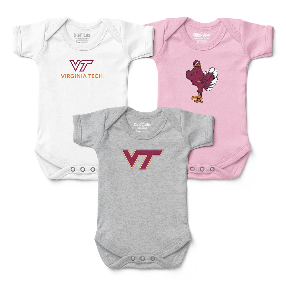Newborn & Infant Chad Jake White/Gray/ Virginia Tech Hokies Three-Pack Primary Logo Bodysuit Set