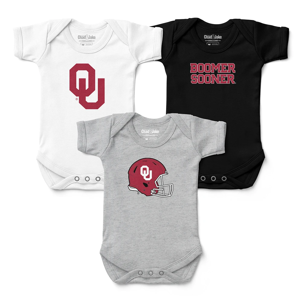 Newborn & Infant Chad Jake White//Black Oklahoma Sooners Three-Pack Primary Logo Bodysuit Set