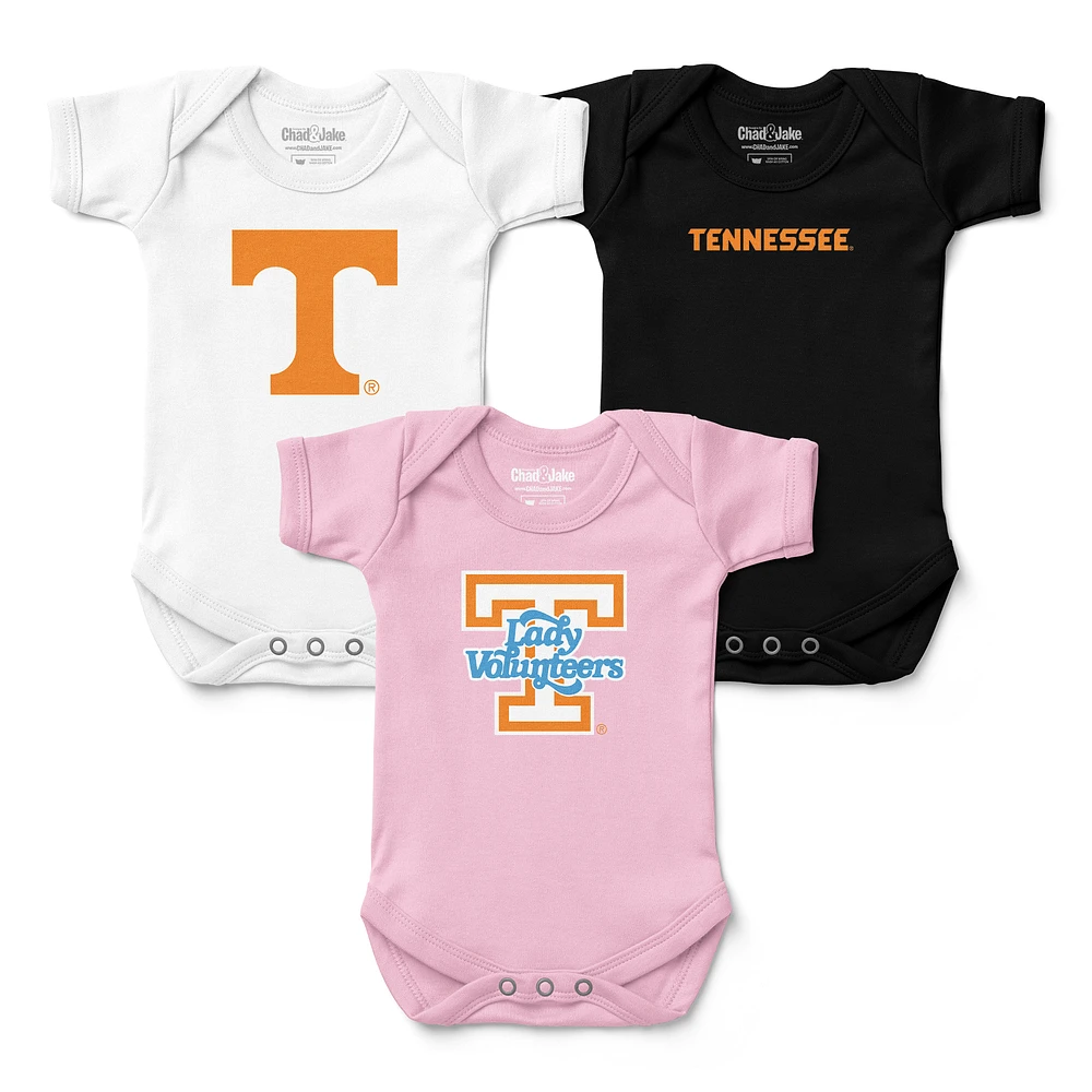 Newborn & Infant Chad Jake White/Pink/Black Tennessee Volunteers Three-Pack Primary Logo Bodysuit Set