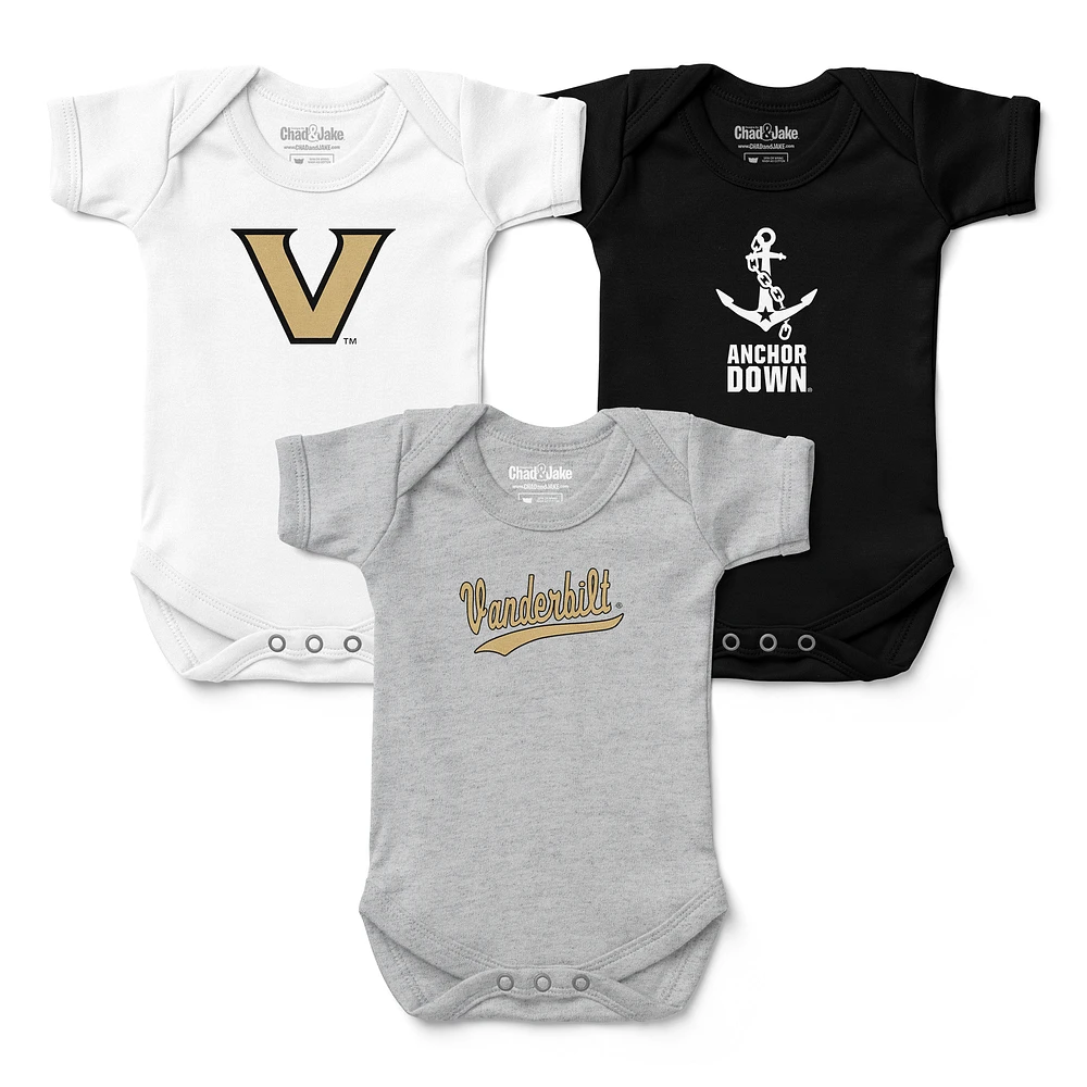 Newborn & Infant Chad Jake White/Gray/Black Vanderbilt Commodores Three-Pack Primary Logo Bodysuit Set