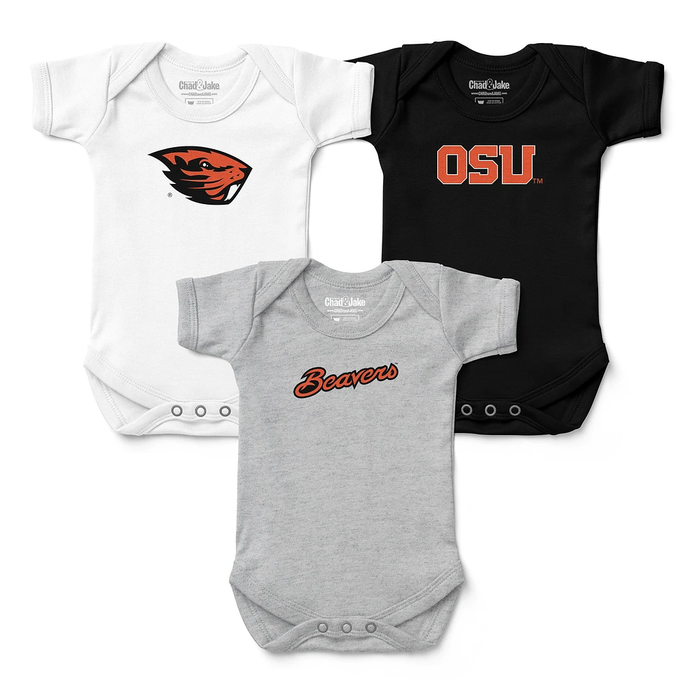 Newborn & Infant Chad Jake White/Gray/Black Oregon State Beavers Three-Pack Primary Logo Bodysuit Set
