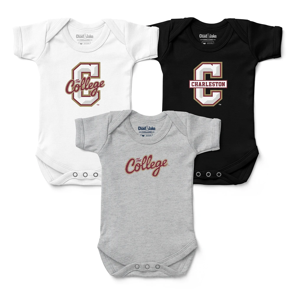 Newborn & Infant Chad Jake White/Gray/Black Charleston Cougars Three-Pack Primary Logo Bodysuit Set