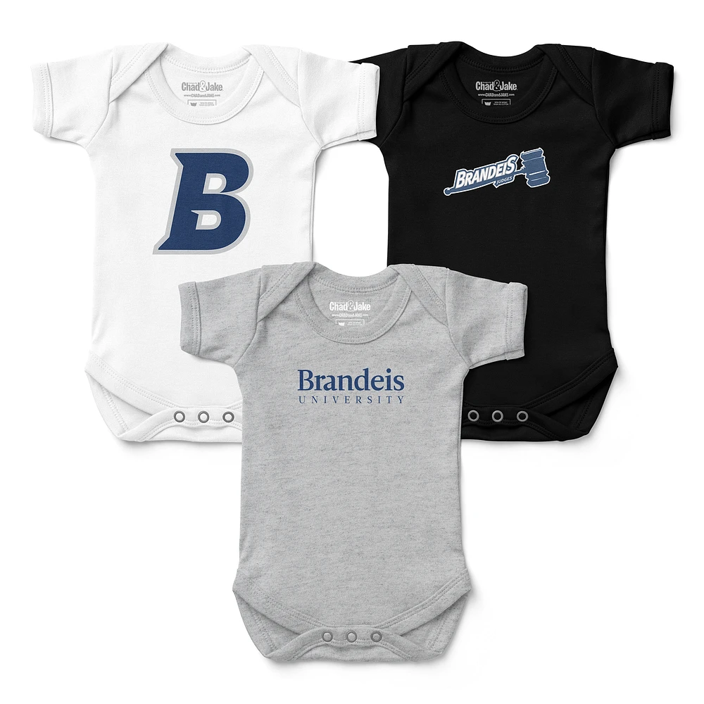 Newborn & Infant Chad Jake White/Gray/Black Brandeis University Judges Three-Pack Primary Logo Bodysuit Set