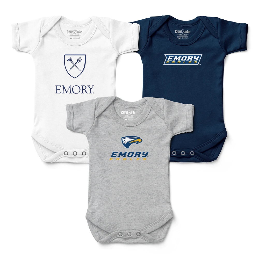Newborn & Infant Chad Jake White/Gray/Navy Emory Eagles Three-Pack Primary Logo Bodysuit Set