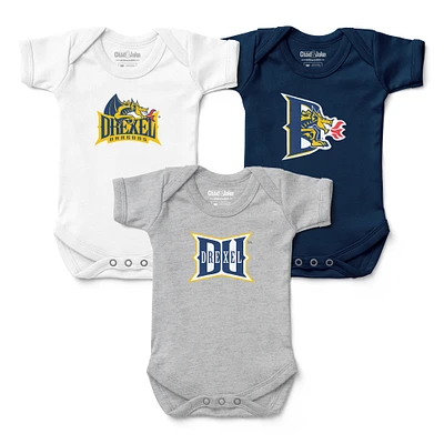 Newborn & Infant Chad Jake White/Gray/Navy Drexel Dragons Three-Pack Primary Logo Bodysuit Set
