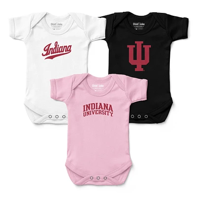 Newborn & Infant Chad Jake White//Black Indiana Hoosiers Three-Pack Primary Logo Bodysuit Set