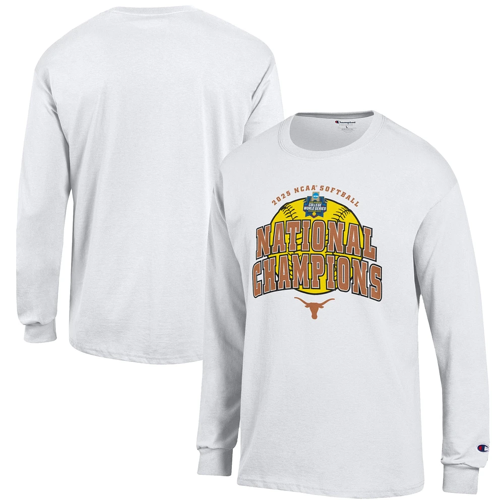 Men's Champion White Texas Longhorns 2025 NCAA Softball Women's College World Series Champions Jersey Long Sleeve T-Shirt