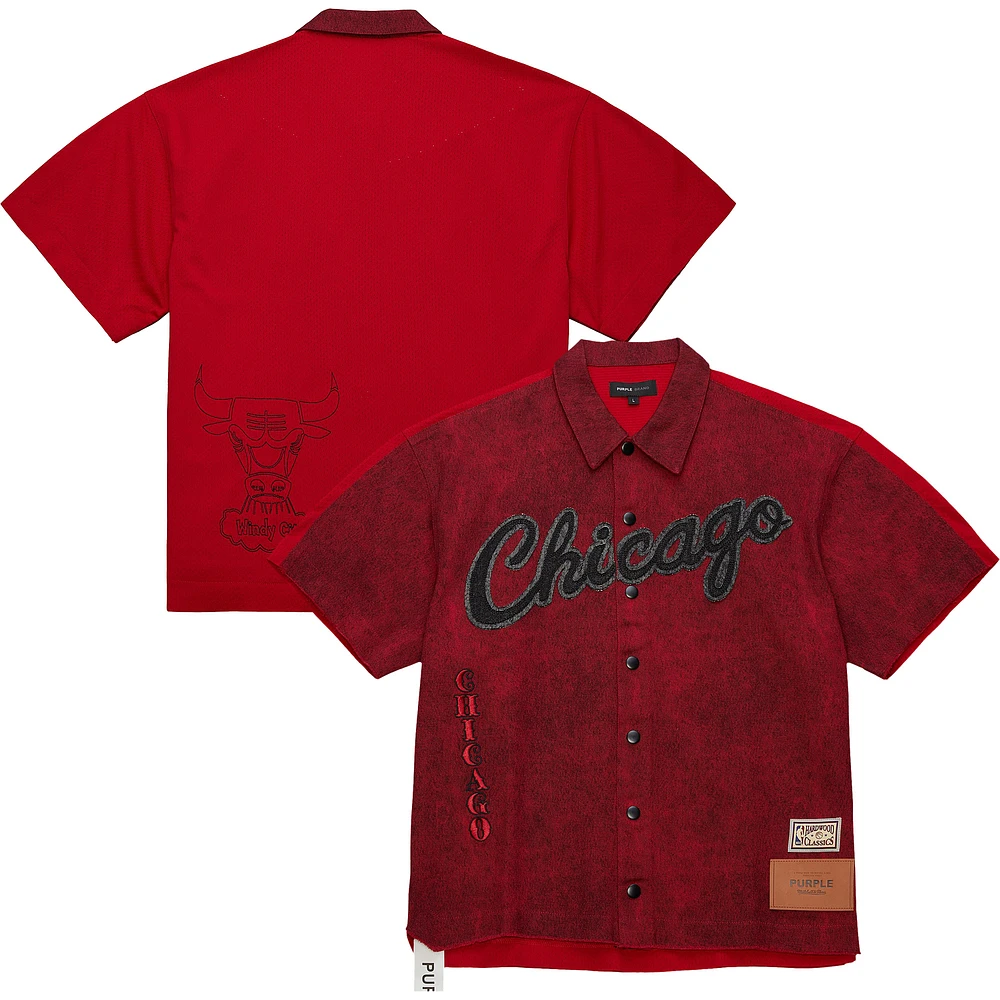 Men's Mitchell & Ness x Purple Brand Red Chicago Bulls Button-Up Shooting Shirt