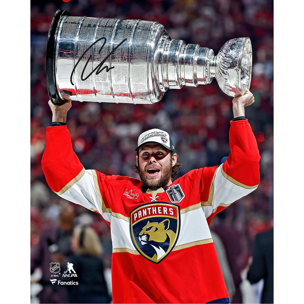 Carter Verhaeghe Florida Panthers Autographed 2025 Stanley Cup Champions 8" x 10" Raising Cup Photograph