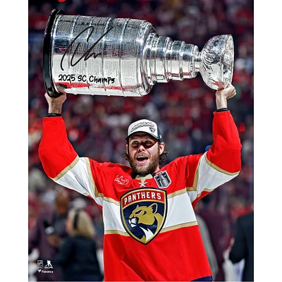 Carter Verhaeghe Florida Panthers Autographed 2025 Stanley Cup Champions 16" x 20" Raising Cup Photograph with "2025 SC Champs" Inscription
