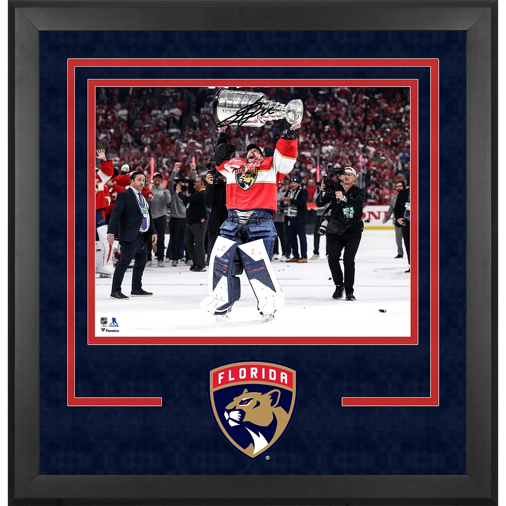 Sergei Bobrovsky Florida Panthers Autographed 2025 Stanley Cup Champions Deluxe Framed 16" x 20" Raising Cup Photograph