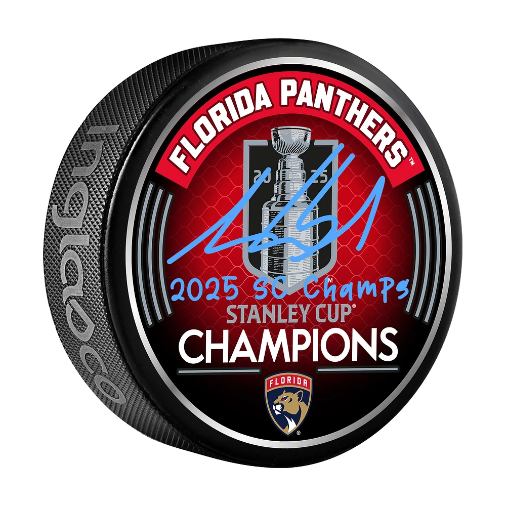 Aaron Ekblad Florida Panthers Autographed 2025 Stanley Cup Champions Hockey Puck with "2025 SC Champs" Inscription