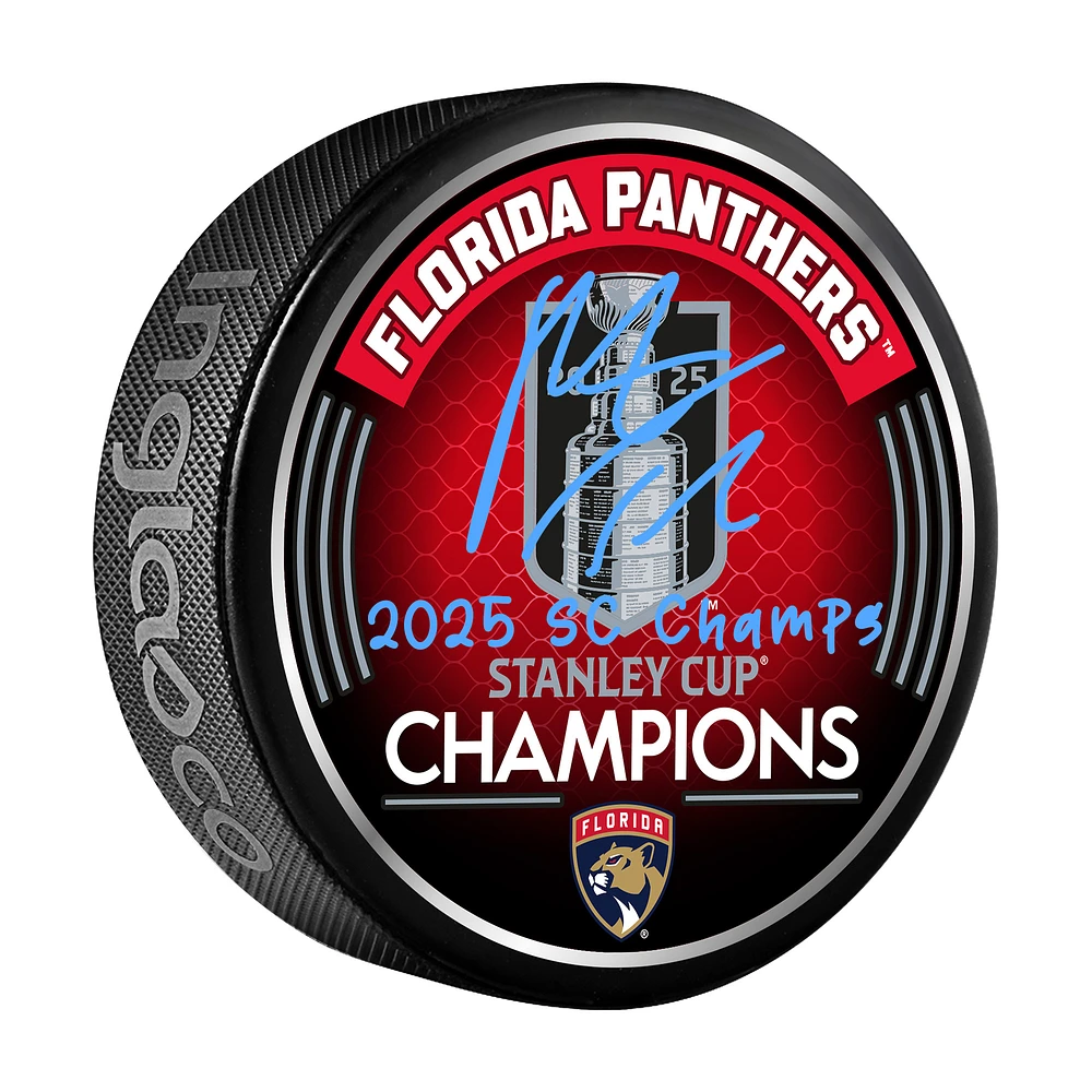 Matthew Tkachuk Florida Panthers Autographed 2025 Stanley Cup Champions Hockey Puck with "2025 SC Champs" Inscription