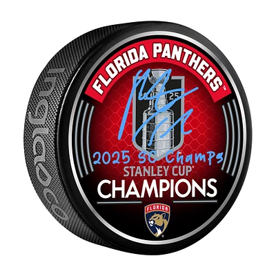 Matthew Tkachuk Florida Panthers Autographed 2025 Stanley Cup Champions Hockey Puck with "2025 SC Champs" Inscription
