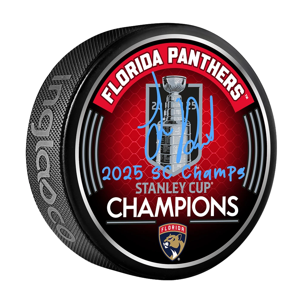 Sam Reinhart Florida Panthers Autographed 2025 Stanley Cup Champions Hockey Puck with "2025 SC Champs" Inscription