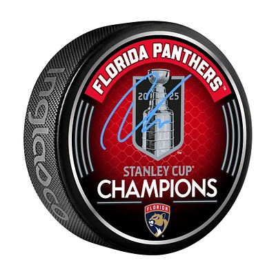 Carter Verhaeghe Florida Panthers Autographed 2025 Stanley Cup Champions Hockey Puck