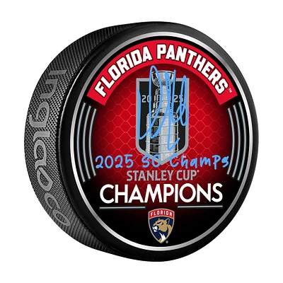 Aleksander Barkov Florida Panthers Autographed 2025 Stanley Cup Champions Hockey Puck with "2025 SC Champs" Inscription