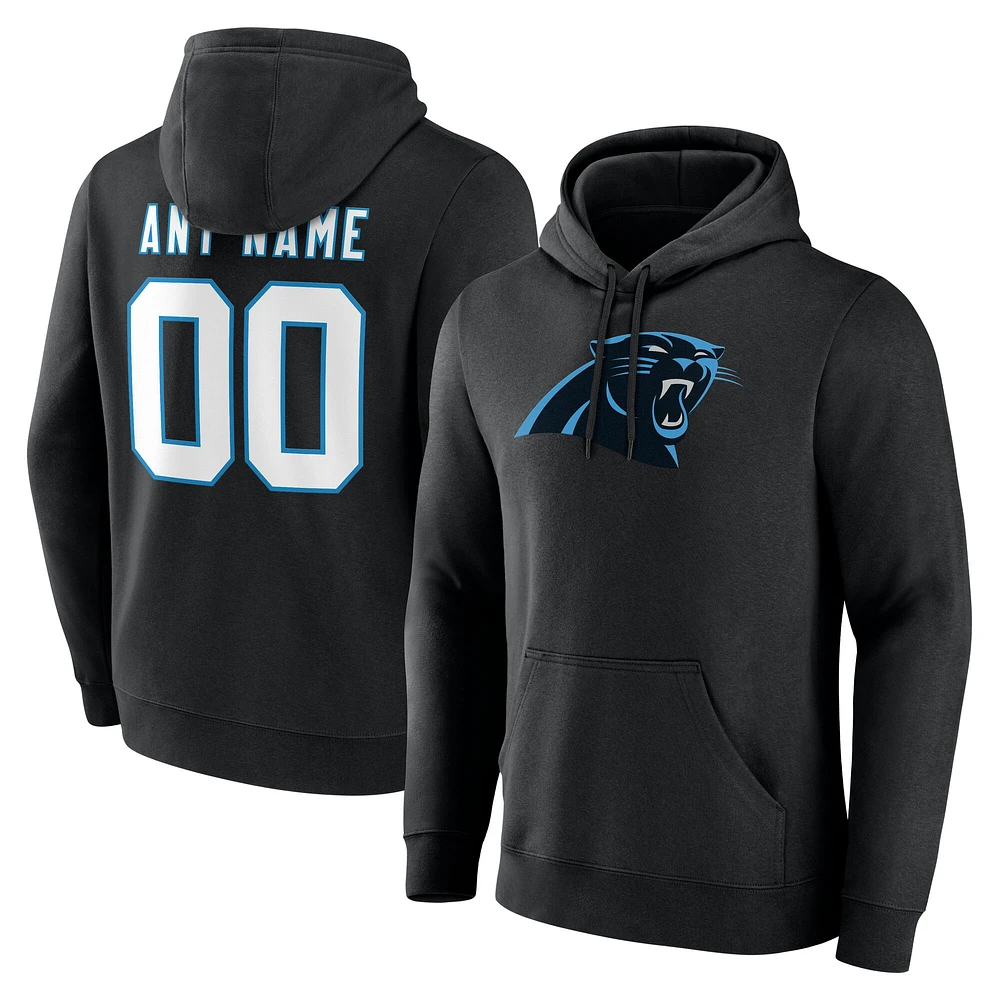 Men's Black Carolina Panthers Team Authentic Custom Name & Number Pullover Hoodie