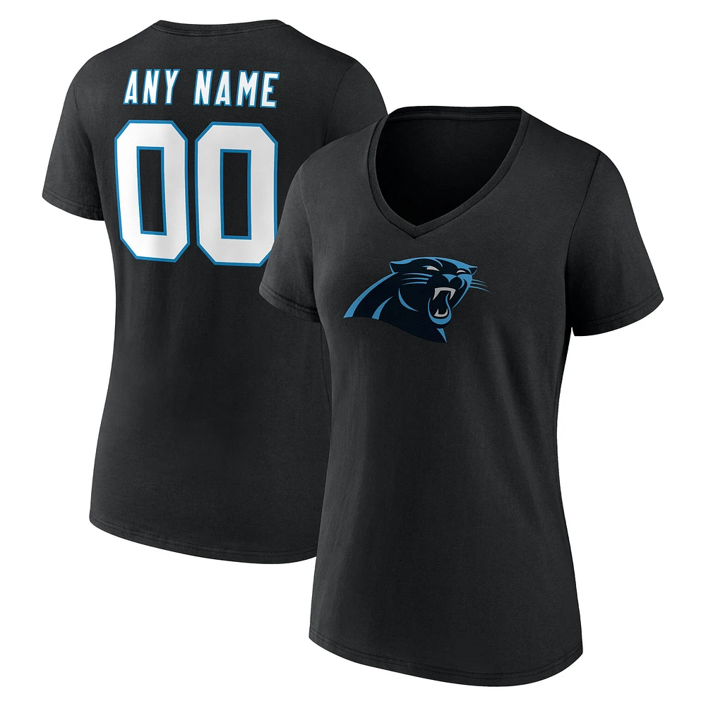 Women's Black Carolina Panthers Team Authentic Custom Name & Number V-Neck T-Shirt