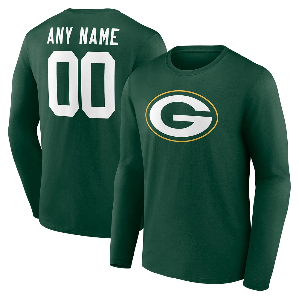 Men's Green Green Bay Packers Team Authentic Custom Name & Number Long Sleeve T-Shirt