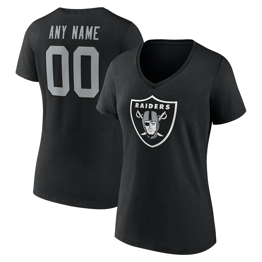 Women's Black Las Vegas Raiders Team Authentic Custom Name & Number V-Neck T-Shirt