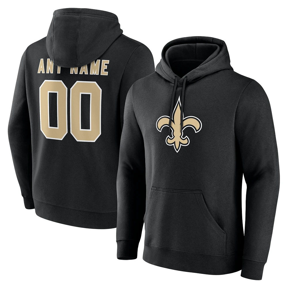 Men's Black New Orleans Saints Team Authentic Custom Name & Number Pullover Hoodie