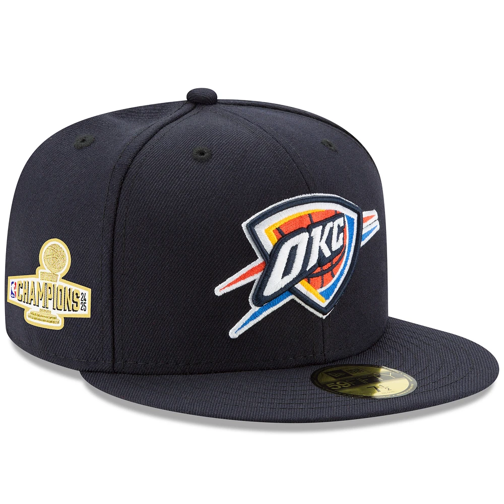 Men's New Era Navy Oklahoma City Thunder 2025 NBA Finals Champions Side Patch 59FIFTY Fitted Hat