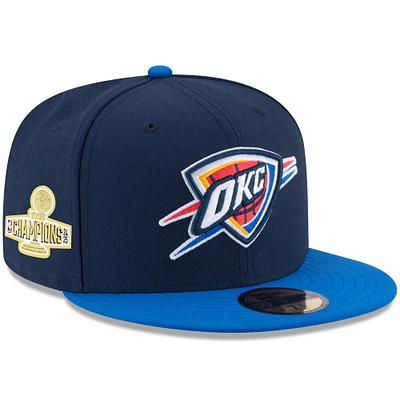 Men's New Era Navy/Blue Oklahoma City Thunder 2025 NBA Finals Champions Side Patch Two-Tone 59FIFTY Fitted Hat