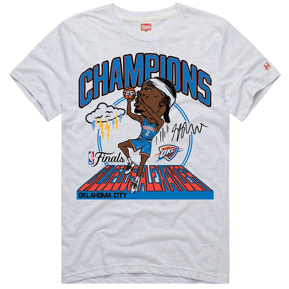 Unisex Homage Shai Gilgeous-Alexander Heathered Core Ultra Light Grey Oklahoma City Thunder 2025 NBA Finals Champions Tri-Blend T-Shirt