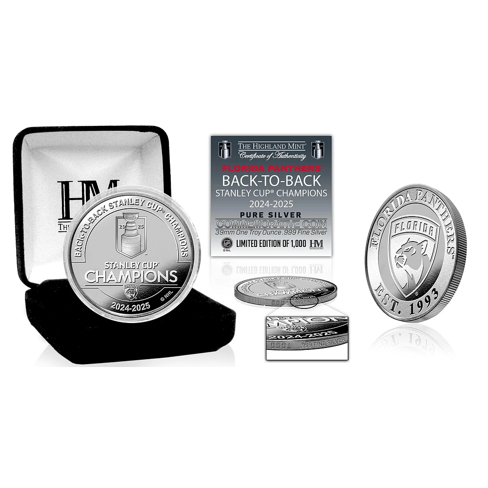 Highland Mint Florida Panthers Back-To-Back Stanley Cup Champions 1 Troy Ounce .999 Fine Silver Coin